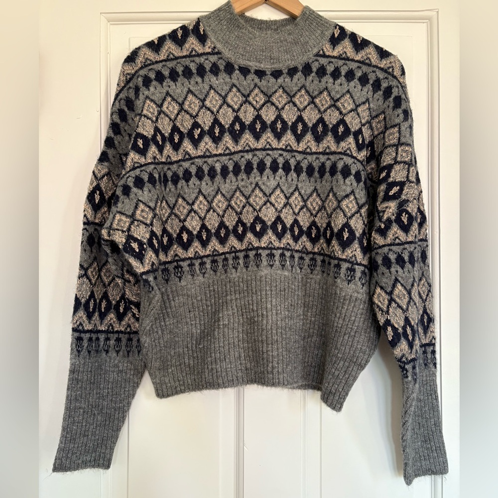 Heartloom Gray and Navy Patterned Sweater